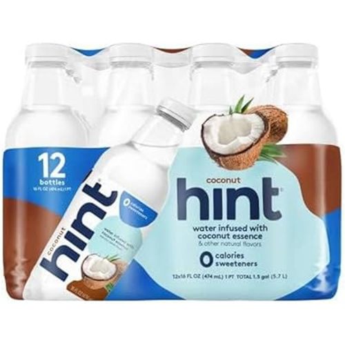 Hint Water Coconut, Pure Water Infused with Coconut, Zero Sugar, Zero Calories, Zero Sweeteners, Zero Preservatives, Zero Artificial Flavors, 16 Fl Oz (Pack of 12)