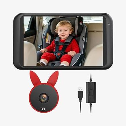 Babyvue BV2 USB Baby Car Camera, 4.5'' HD 1080P USB Rear-Facing Mirror, IR Night Vision, 360° Adjustable, Plug & Play Backup Monitor for Child & Pet Safety