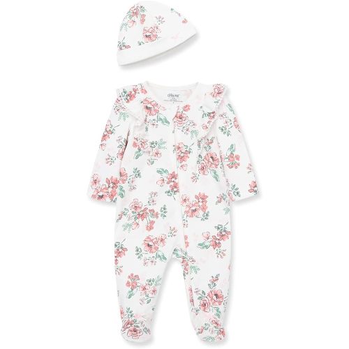 Little Me Clothes for Baby Girls 100% Cotton Scratch-Free Tag Footed One-Piece Romper and Hat Sleeper Set Preemie to 9 Months