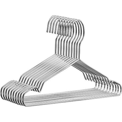 Fayleeko 10 Pack Wire Coat Hangers - Strong, Heavy Duty Stainless Steel Metal Hangers, 16.5 Inch Ultra Thin, Space Saving