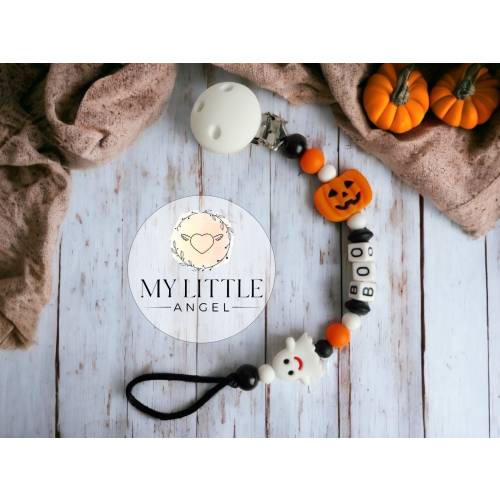 Halloween Pacifier Clip | Silicone/Wooden | Personalised Gift | Baby Girl | Baby Boy | Dummy Clip | Pumpkin | Ghost | MAM
