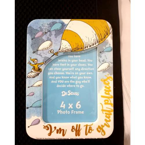 Dr Seuss, Ceramic Picture Frame, Photo Frame, Says in Gold Script Font I'm Off to Great Places, Holds 4" X 6" Photo Graduate Gift, Kids Room