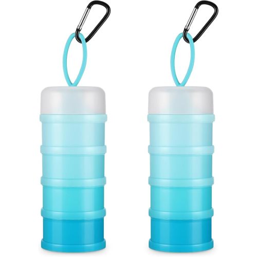Baderke 2 Pcs Protein Powder Container with Funnels Stand, 4 Stackable Leakproof Protein Powder Dispenser, Portable Keychain Powder Container for Workout, Fitness, Travel(Blue)