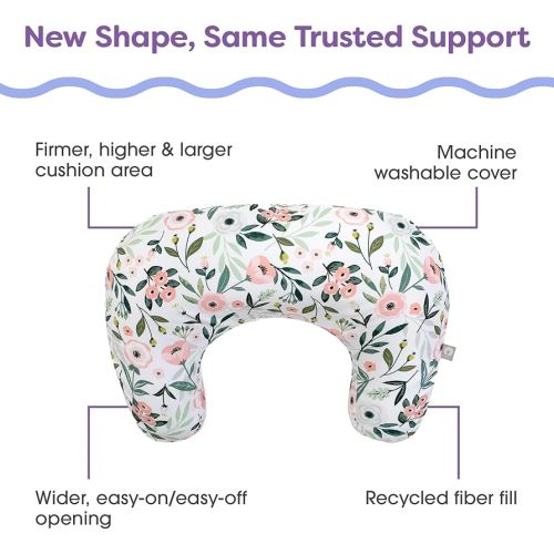 Boppy Nursing Pillow - Ergonomic Bottle & Breastfeeding Pillow with High, Firm, Large Area, Water-Repellent Cushion with Washable Cover; Baby Safety Alliance Verified - Pink Garden Flowers