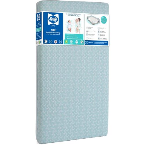 Sealy Baby Airie 2 Stage Breathable Crib Mattress, GREENGUARD Gold Certified, Made in USA, Toddler Bed Fit, Ultra Firm and Hypoallergenic, 52x28