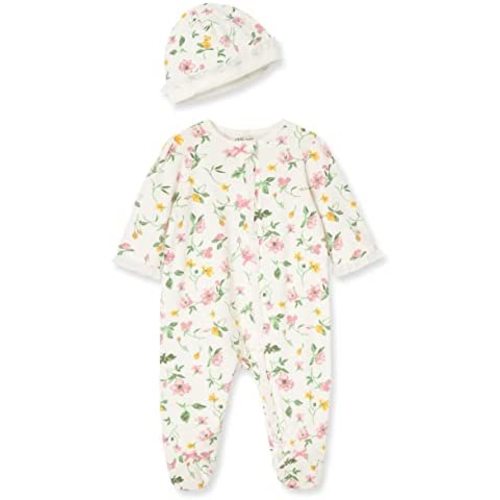 Little Me Clothes for Baby Girls 100% Cotton Scratch-Free Tag Footed One-Piece Romper and Hat Sleeper Set Preemie to 9 Months
