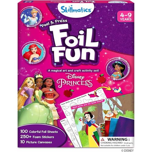 Skillmatics Foil Fun - Disney Princess, Mess-Free Art & Craft Kits for Kids, DIY Creative Travel Toys, Perfect Christmas Gifts for Fans of Moana, Cinderella, Ariel, Jasmine, Ages 4, 5, 6, 7, 8, 9
