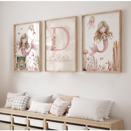 Mermaid Prints,Girls Bedroom Decor,Pink,Floral Nursery,Kids Bedroom,Toddler Room,Girly Print, Girls Wall Art,Neutral,Mermaid Decor,Girly
