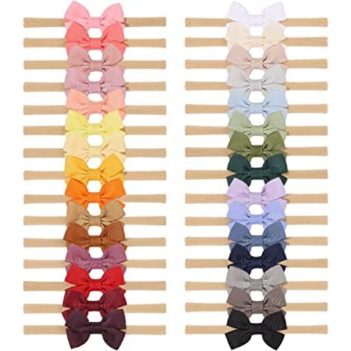 doboi 30PCS Baby Girls Headbands Hair Bows Nylon Grosgrain Ribbon Hairbands Solid Color Handmade Hair Accessories for Newborn Infant Toddlers Little Girl and Kids