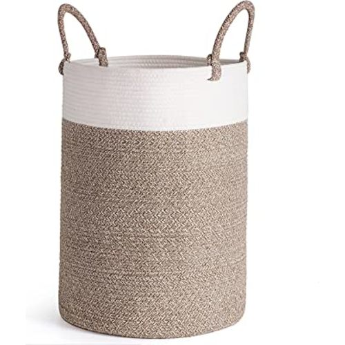 INDRESSME Large Laundry Basket - Tall Laundry Hamper for Dirty Clothes Cotton Rope Basket for Blanket in Living Room Woven Storage Basket Toy Basket for Nursery Storage, 19.7''H * 13.8''D