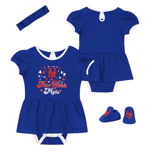 Girls Newborn New York Mets Outerstuff Play Day Bodysuit, Headband & Booties Set
