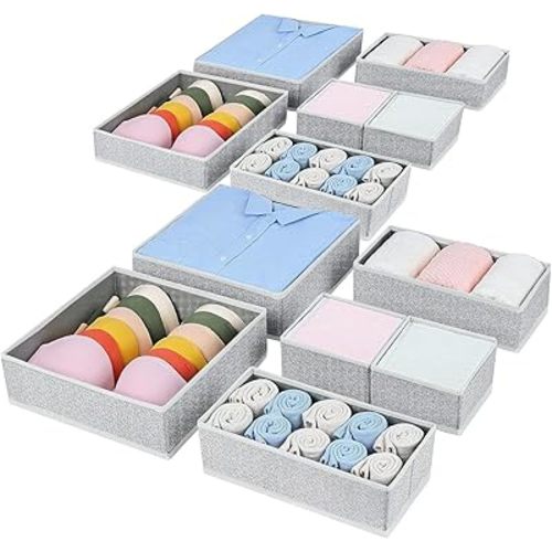 DIMJ Drawer Organizer for Clothing, 12 Pack Fabric Drawer Organizer Bins, Foldable Sock Organizer for Drawer, Dresser Organizer for Clothes, Socks, Bra, Tie (Grey)