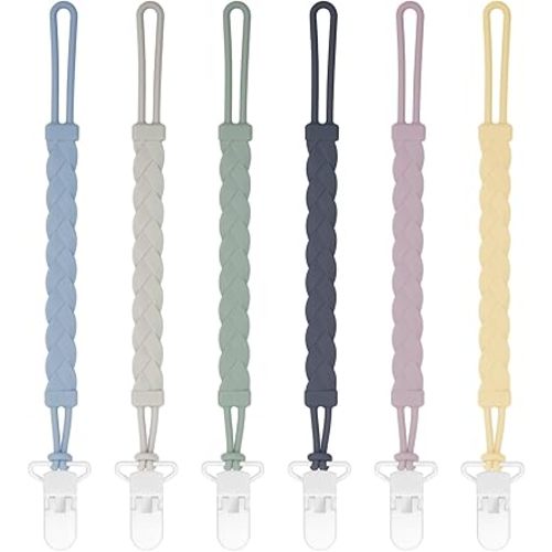 Pacifier Clips, 6-Pack Silicone Pacifier Holder Clip with Stylish Round Design, 100% Food Grade Silicone, Safe Essentials for Newborns Baby Boys and Girls