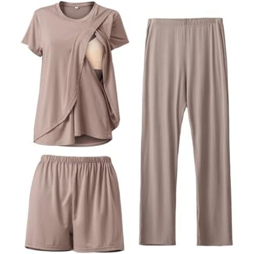 Rnxrbb 3 Piece Postpartum Nursing Pajamas Set Casual Soft Maternity Breastfeeding Pjs Sleepwear Loungewear Clothes Layer