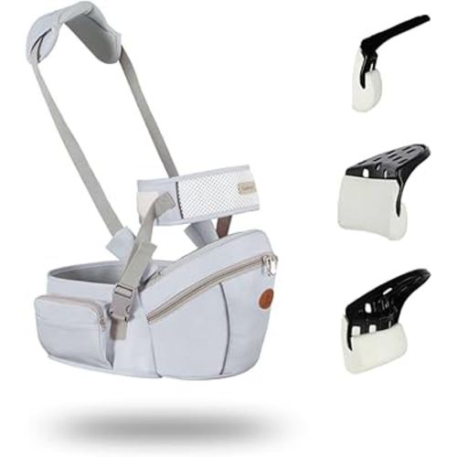 Baby Hip Seat Carrier Baby Waist Stool for Child Infant Toddler with Adjustable Strap Buckle Pocket Soft Inner Huge Storage (Grey)