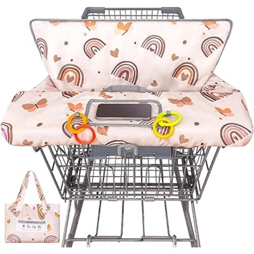 Basumee Shopping Cart Cover for Baby High Chair Covers for Restaurant Seat Grocery Cart Cover for Babies Girl Boy Cart Covers with Storage Pouch Baby Shopping Cart Cover, Brown