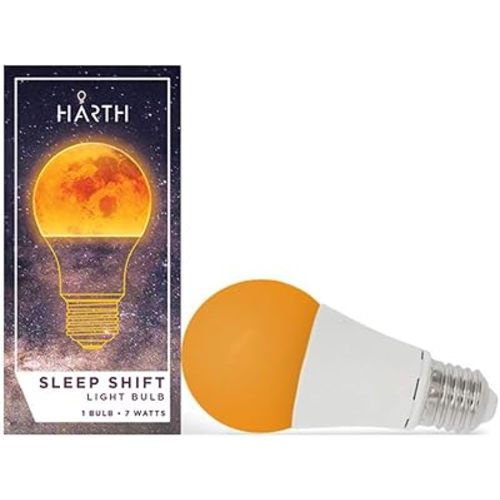 Harth Warm Light Bulbs, Sunset Red Light Bulb for Sleep, Amber Light Bulbs, No Blue Light, Colored Light Bulbs. 7 Watts 500 Lumen 40 Watt Equivalent Bedroom Lamp.