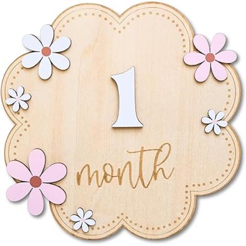 Baby Girl Monthly Milestone Signs, 1-12 Monthly Baby Milestone Girl, Newborn Photography Props Double-Sided, Nursery Decor for Girls (M07)