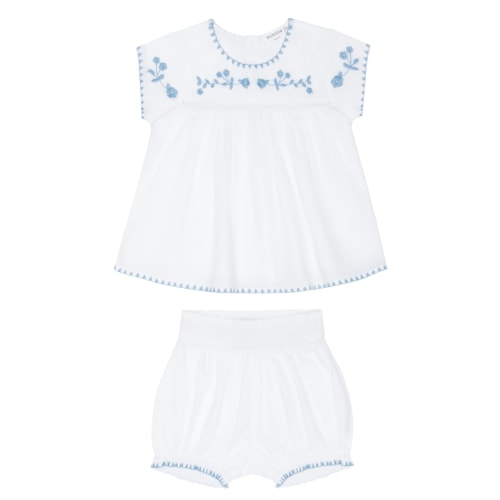 baby girls white embroidered top and bloomer set