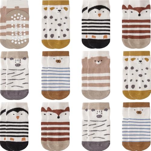 Baby Toddler Socks Grip Non Slip Boys Girls Cotton 12 Pack for Kids Ankle Cute Socks 6M-7Years