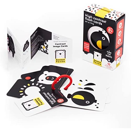 High Contrast Baby Flash Cards - 10 Large Black and White Double-Sided Cards - Specially Designed to Promote Visual Stimulation and Sensory Development in Infants Ages 0-3 Months - 0-3 Months on Ring