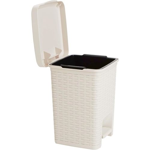 Mind Reader Trash Can, 5.5L (1.5 gal) Capacity, Bathroom Decor, Hands Free Lid, Square, 7.75" L x 7.75" W x 11" H, Ivory