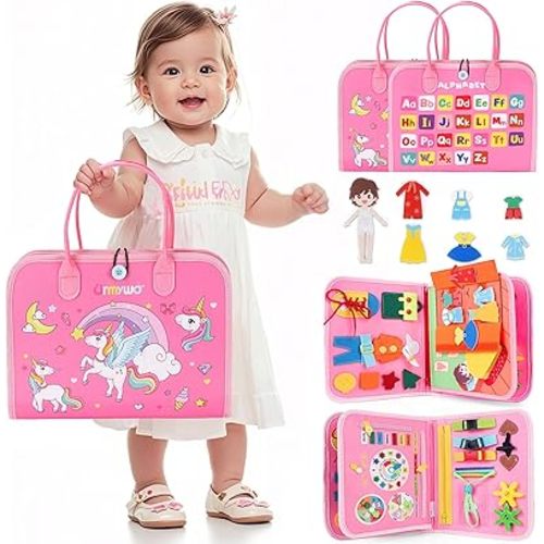URMYWO Toddler Busy Board - Busy Book Montessori Toys for 1 2 3 4 Year Old - Preschool Learning Activities with Alphabet Number Animal, Educational Travel Toys Easter Basket Stuffers, Gifts for Kids