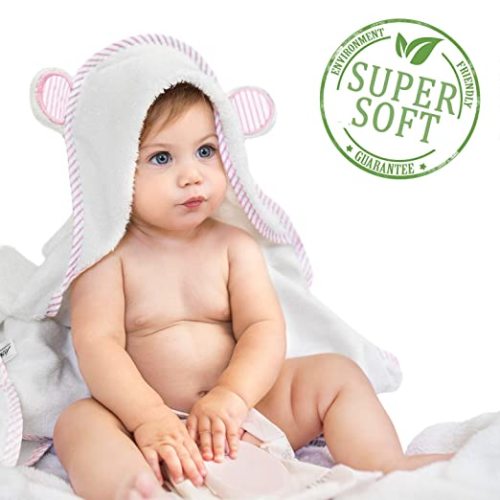 Silky Soft Baby Towels, Baby Bath Towel with Hood for Toddler, Infant & Newborn, Generously Sized and Absorbent Toddler Bath Towel for Baby Boy Girl (35"x35") - Pink