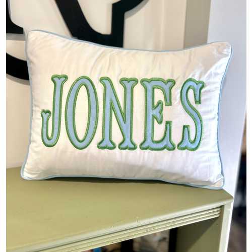 Embroidered Name Pillowcase, Baby Boy Nursery Decor, Cotton Keepsake - Light blue and green