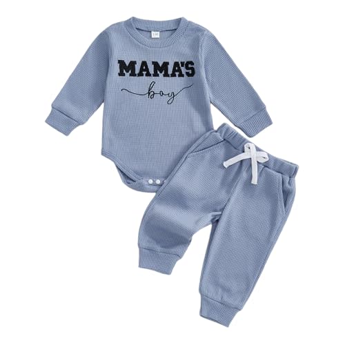 Kupretty Baby Boy Clothes 3 6 12 18 Months Fall Winter Outfit Daddy's Mini Embroidery Waffle Long Sleeve Romper Pants Set