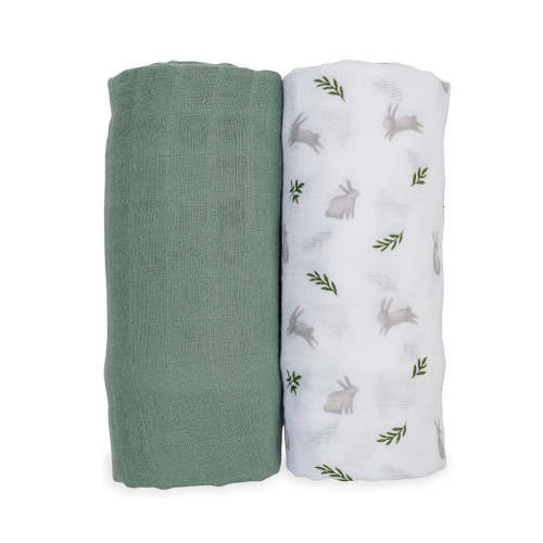 Cotton Muslin Swaddle 2-Pack, Bunnies & Ferns