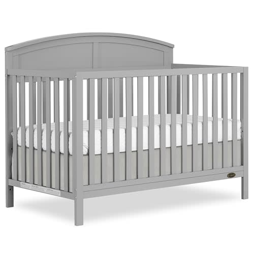 Dream On Me Storybrooke 5-in-1 Convertible Full-Size Baby Crib in Pebble Grey, GreenGuard Gold & JPMA, Convert to Toddler, Day & Full-Size Bed, Sustainable Pinewood, 3 Mattress Heights