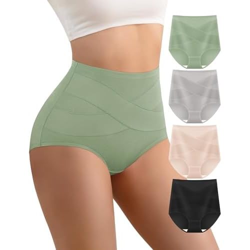 Women's High Waisted Cotton Underwear Panties Ladies Stretch Breathable Full Coverage Briefs 4 Pack