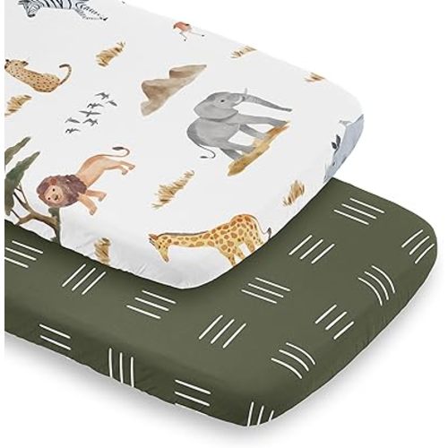 Sweet Jojo Designs Jungle Animals Boy Girl Gender Neutral Baby Bassinet Sheets Fitted Sheet Set Infant Newborn Nursery Oval Rectangle Mattress 2p Green Boho Mudcloth Safari Animal Elephant Monkey