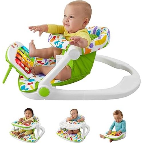 Fisher-Price Portable Baby Chair Kick & Play Deluxe Sit-Me-Up Seat with Piano Learning Toy and Snack Tray for Infants to Toddlers