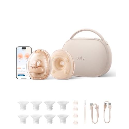 eufy Heated Massage Wearable Breast Pump S2 Pro, Charging Case | HeatFlow 2.0, VibraPump Massage, Nipple Light, Full Milk Alert, 7-Day Battery, App DIY Rhythm, Double-Sealed Flange