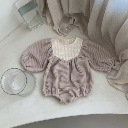 Baby BH Yoke Crochet Trim Ribbed Bubble Romper (3-18m) - Beige – AT NOON STORE