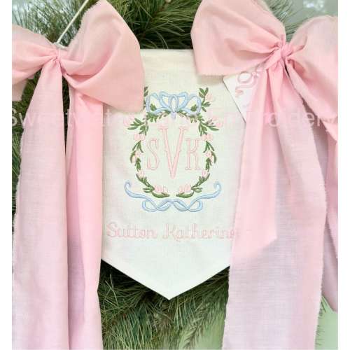 Custom Baby Banner Floral Princess Crest Welcome Banner, Hospital Door or Crib with Fabric Bows and Birth Stats Card