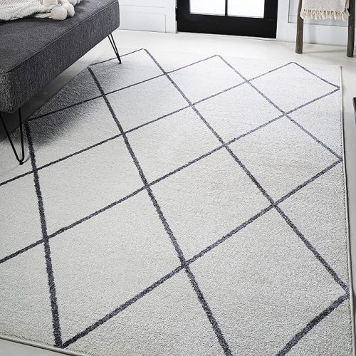 JONATHAN Y SEU102K-5 Cole Minimalist Diamond Trellis Indoor Area-Rug, Modern, Contemporary, Casual Easy-Cleaning,Bedroom,Kitchen,Living Room,Non Shedding, White/Gray, 5 X 8