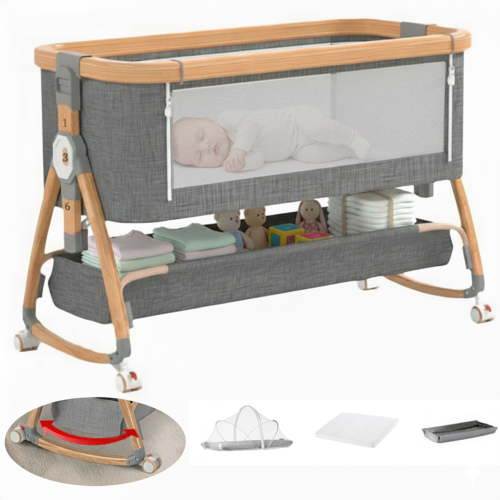 Oioane Baby Bassinet with 6 Adjustable Heights, Breathable Mesh & Wheels, Portable Rocking Bedside Sleeper for Newborns, Gray