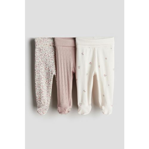 3-pack Cotton Leggings, High waist, Light dusty pink/floral