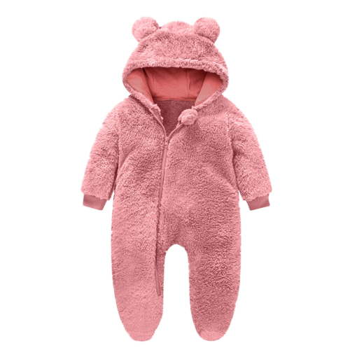 bbymog Teddy Bear Onesie Baby Long Sleeve Hoodie Baby Romper Warm Fleece Baby Bodysuit Girls Fashion Baby Snowsuit Winter Baby Clothes Pink k 3 Months