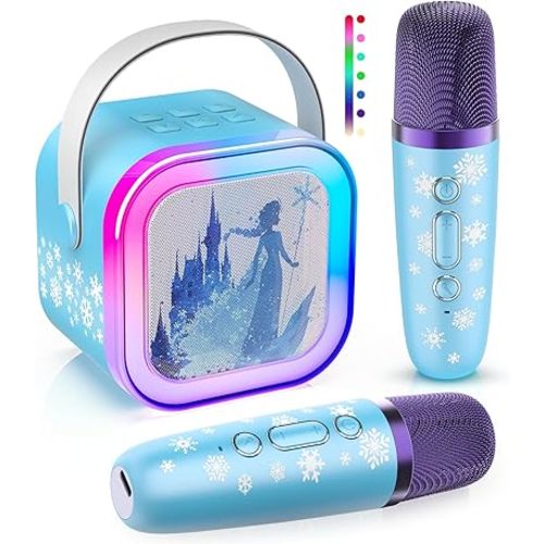 Mini Karaoke Machine for Kids,5 Voice Effects - Portable Bluetooth Speaker with 2 Wireless Mics LED Lights for Boys Girls Ages 3-12| Kids Karaoke Machine Birthday Gift Toy for Singing,Party & Play