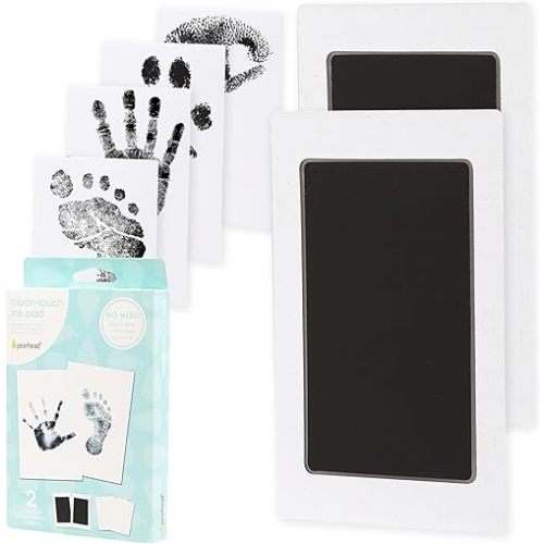 Pearhead Newborn Baby Handprint and Footprint Kit - No Mess Clean-Touch Ink Pad with Impression Cards, Safe for Skin, Perfect Keepsake for Family, Acid-Free, Black, Pack of 2