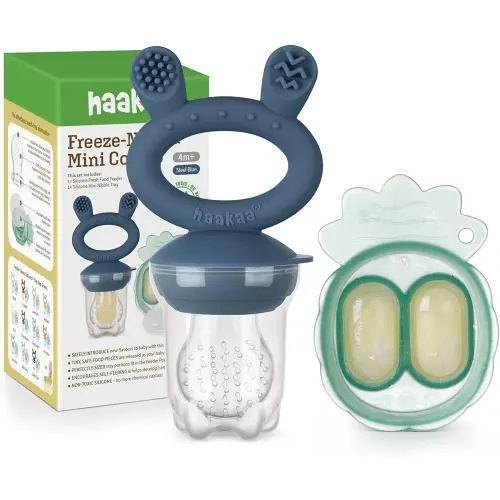 Haakaa Baby Fresh Fruit Food Feeder|Breastmilk Popsicle Mold for Baby Cooling Relief|Silicone Feeder with Pouch Cover for Milk Freezing,BPA Free Baby Feeder for Infant Safely Self Feeding (Steel Blue)