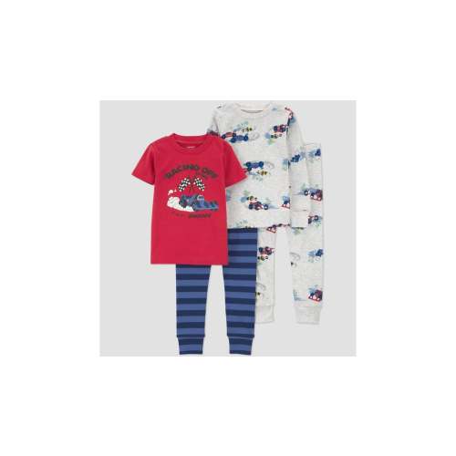 Carter's Just One You® Toddler Boys' 4pc Cotton Snug Fit Race Car Pajama Set - Gray/Red 18M