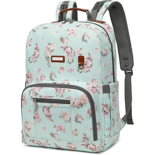 Diaper Bag Backpack, Large Baby Nappy Bags with Portable Changing Pad for Boys and GirlsMultifunction Travel Baby Bag for Moms Dads, Shower Gifts Waterproof and Stylish,Flower Green