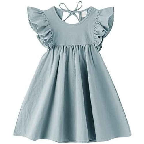 Dutebare Toddler Baby Girl Dress Cotton Linen Ruffle Halter Sleeveless Dresses Kids Summer Sundress