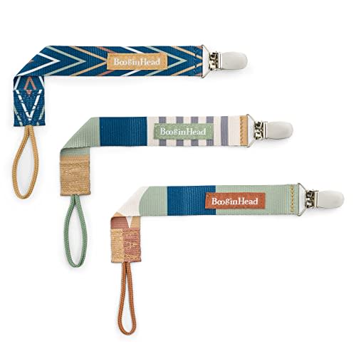 BooginHead Pacifier Clip Baby Pacifier Holder PaciGrip 3-Pack, Geometric Blue