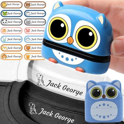 Name Stamp Clothing Kids,The Name Stamp for Clothes，Cartoon Pattern Style Name Stamp,Custom Name Stamp，4 Colors and 36 Cartoon Patterns Blue
